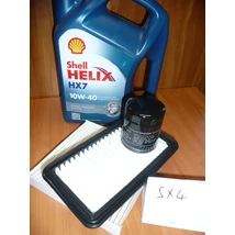 szervíz csomag szett olajcsere készlet SX4  Shell 10W40 4l.+ olajszűrő + levegőszűrő + pollenszűrő,  (olaj, motorolaj)